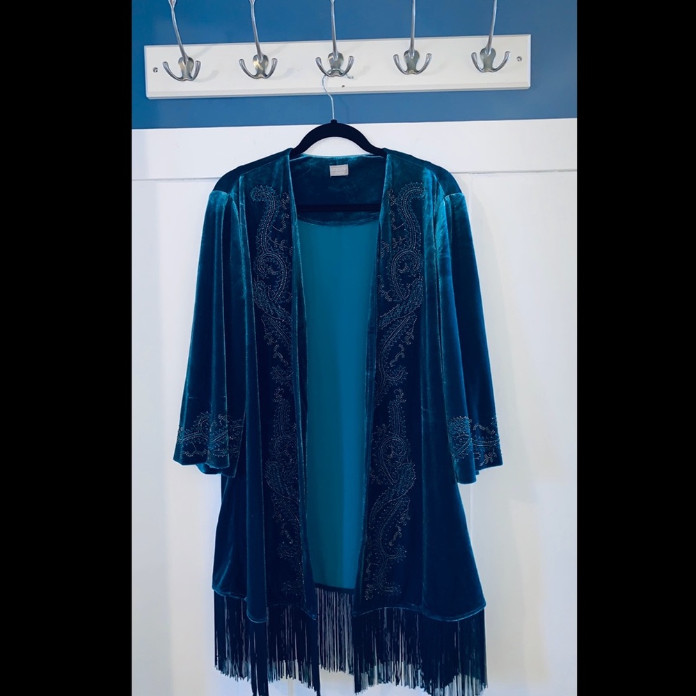 Blue velvet kimono